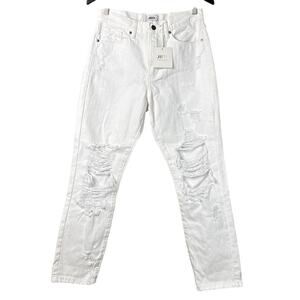 JBD Just Black Denim High Rise Destroyed Girlfriend White Jeans Size 27 NWT